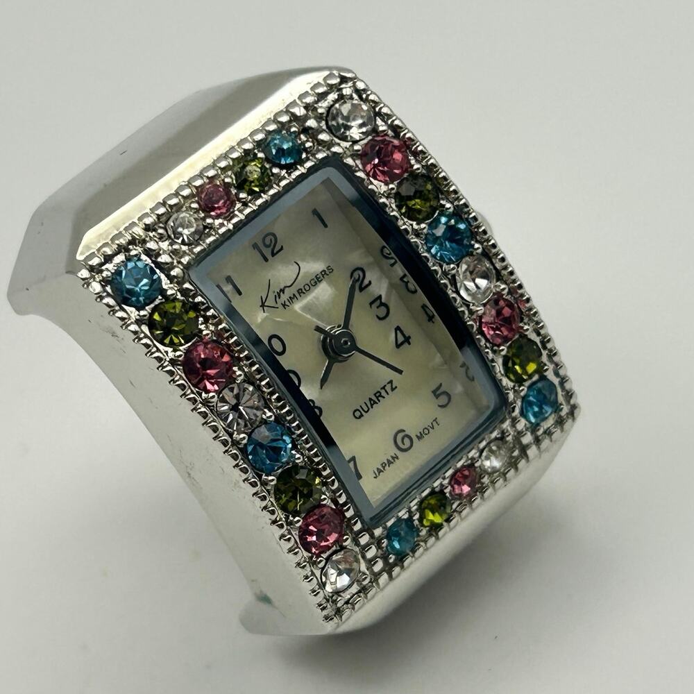 Kim Rogers Multi-colored Crystal Bezel Ring Watch Working New Battery - Picture 3 of 7
